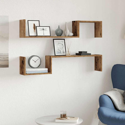 Scaffali da Parete 2 pz Legno Antico 100x15x20 cm Multistrato