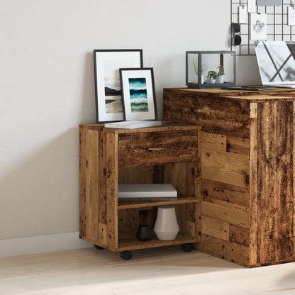 Mobiletto con Ruote Legno Antico 46x36x59 cm in Truciolato