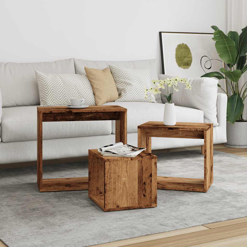 Tavolini Impilabili 3 pz Legno Antico in Legno Multistrato