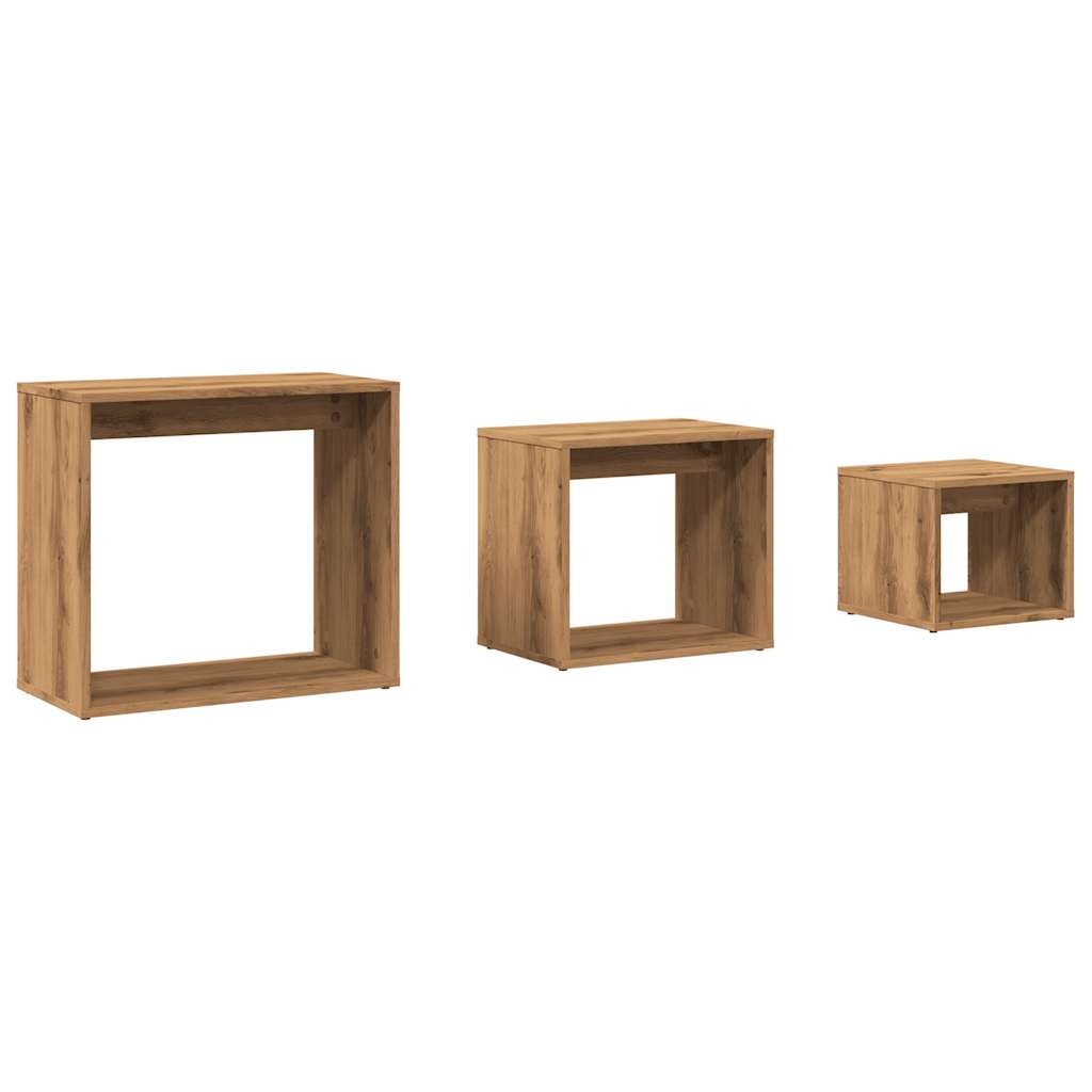 Tavolini Impilabili 3 pz Rovere Artigianale Legno Multistrato