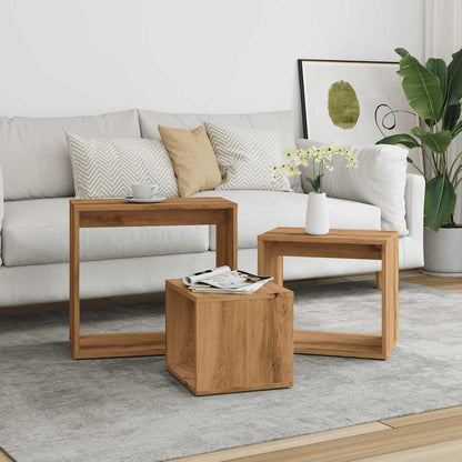 Tavolini Impilabili 3 pz Rovere Artigianale Legno Multistrato