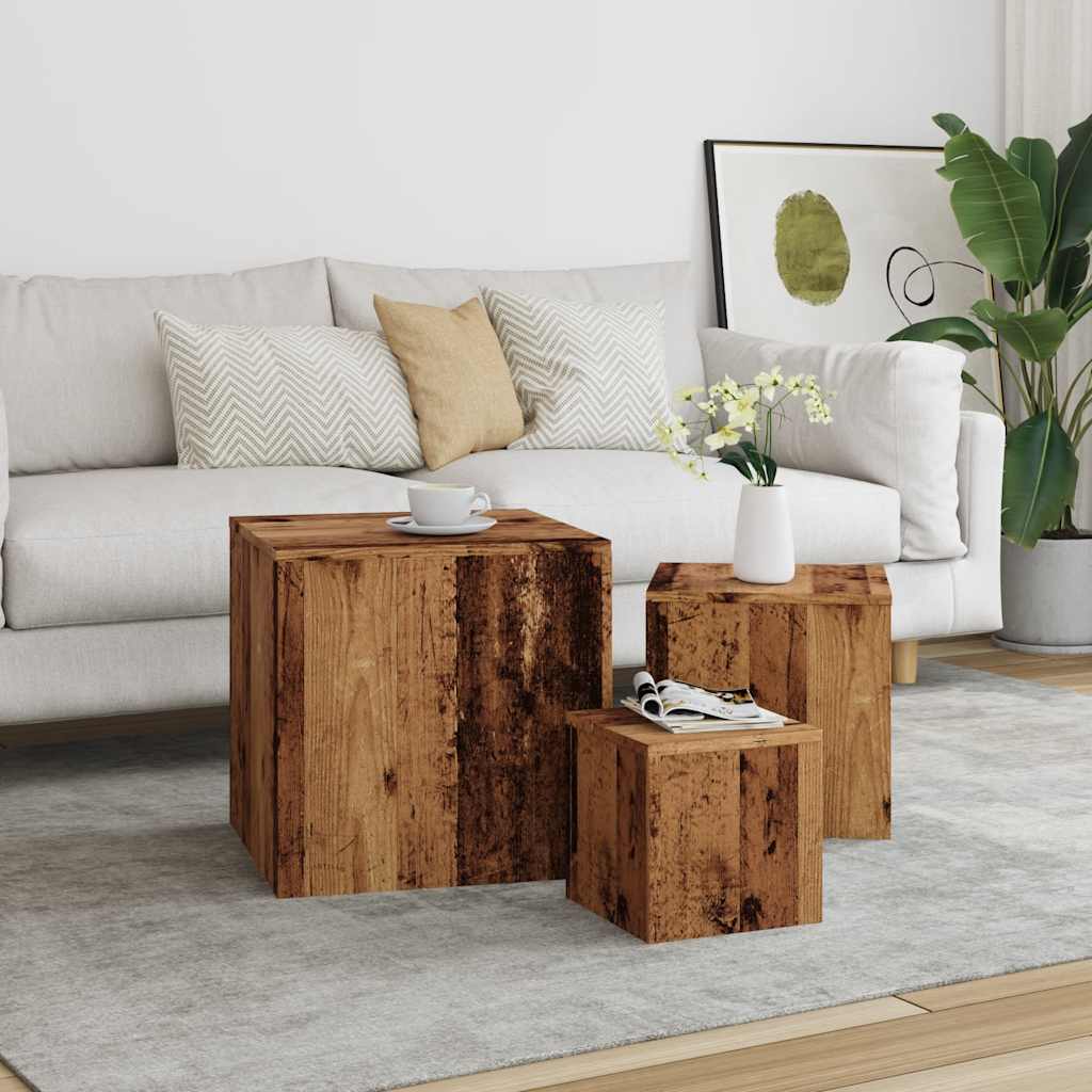 Tavolini 3 pz Legno Antico in Legno Multistrato