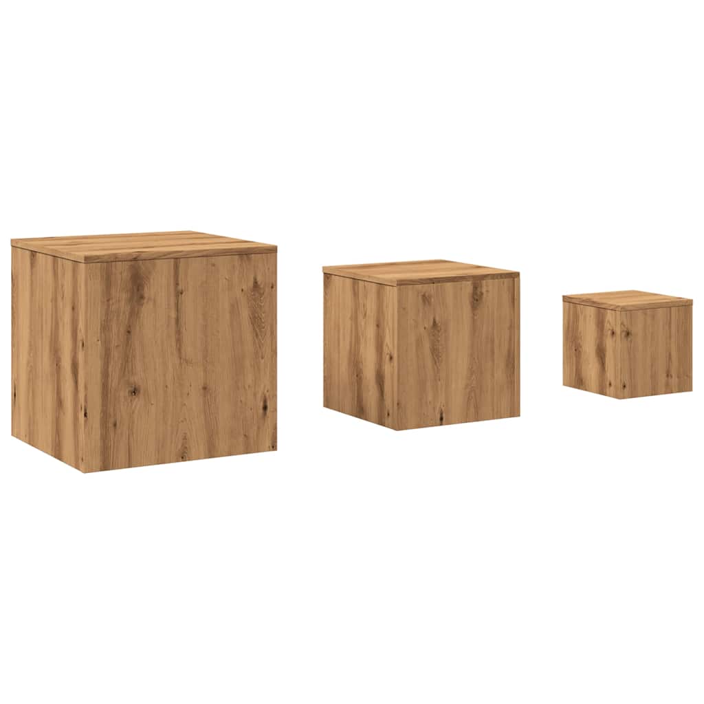 Tavolini 3 pz Rovere Artigianale in Legno Multistrato