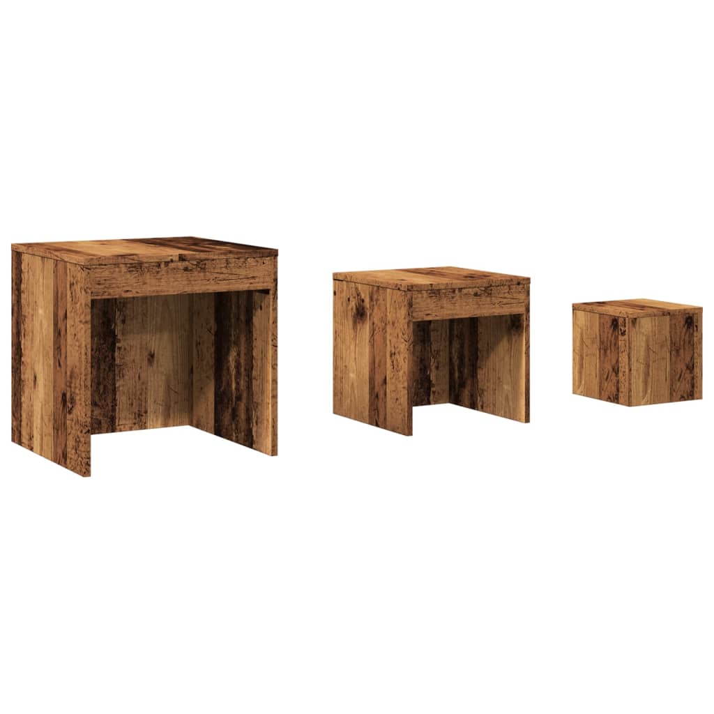 Tavolini Impilabili 3 pz Legno Antico in Legno Multistrato