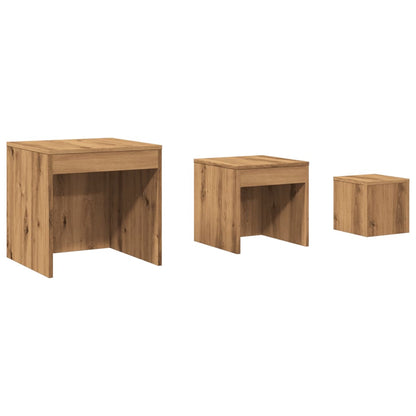 Tavolini Impilabili 3 pz Rovere Artigianale Legno Multistrato