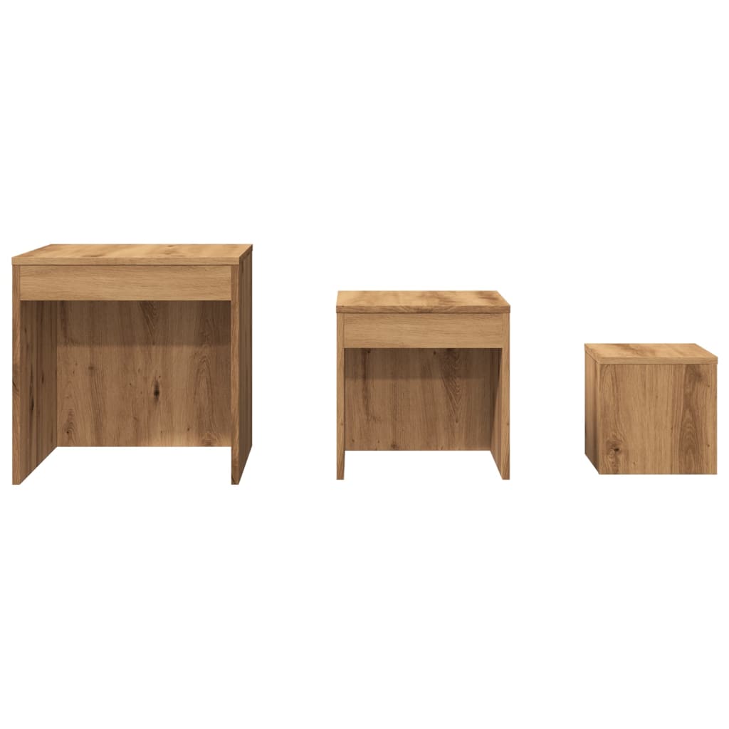 Tavolini Impilabili 3 pz Rovere Artigianale Legno Multistrato