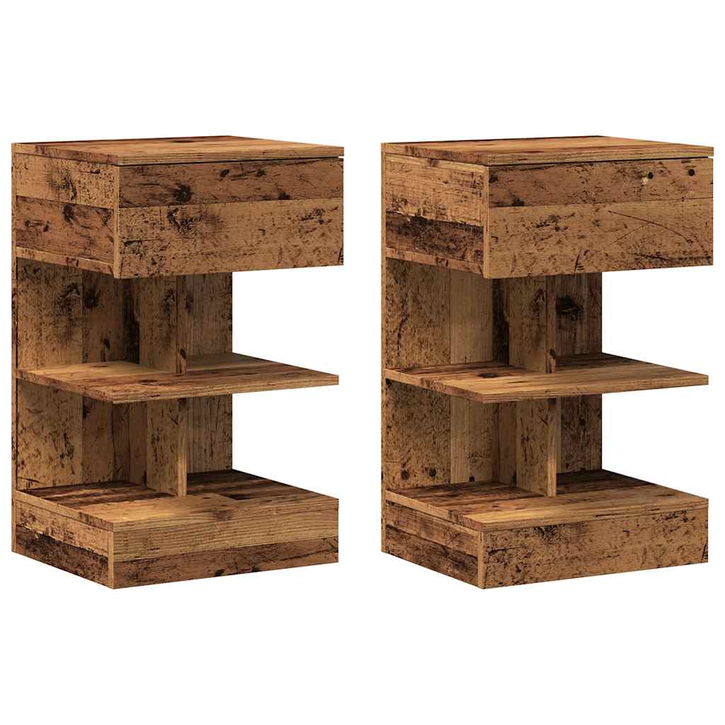 Comodini 2 pz in Legno Vecchio 40x35x65 cm in Legno Multistrato