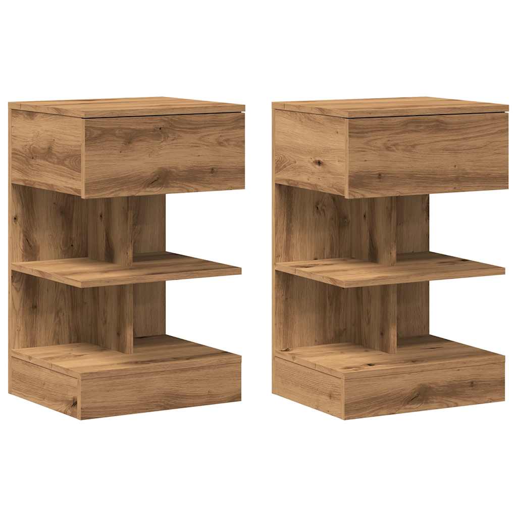 Comodini 2pz Rovere Artigianale 40x35x65cm in Legno Multistrato
