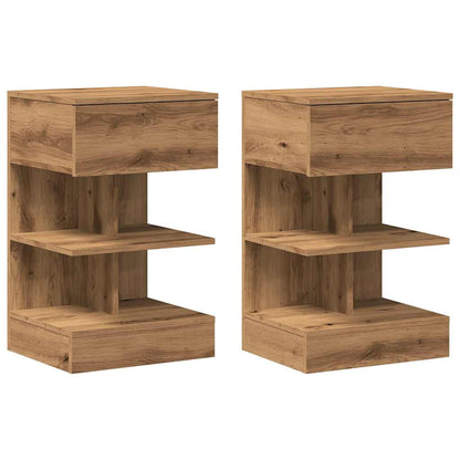 Comodini 2pz Rovere Artigianale 40x35x65cm in Legno Multistrato