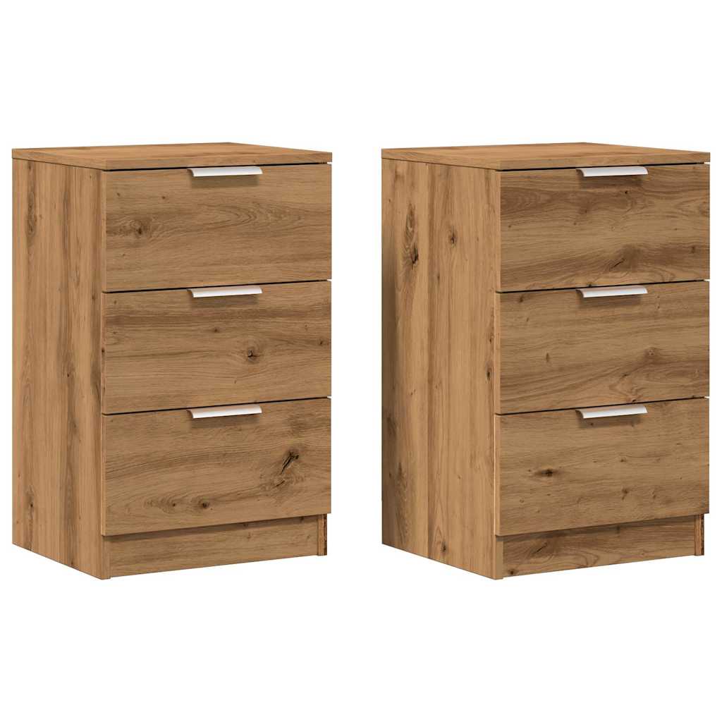 Comodini 2pz Rovere Artigianale 40x36x65cm in Legno Multistrato