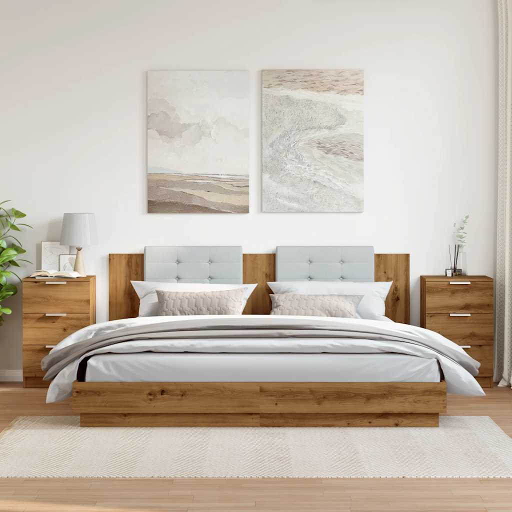 Comodini 2pz Rovere Artigianale 40x36x65cm in Legno Multistrato