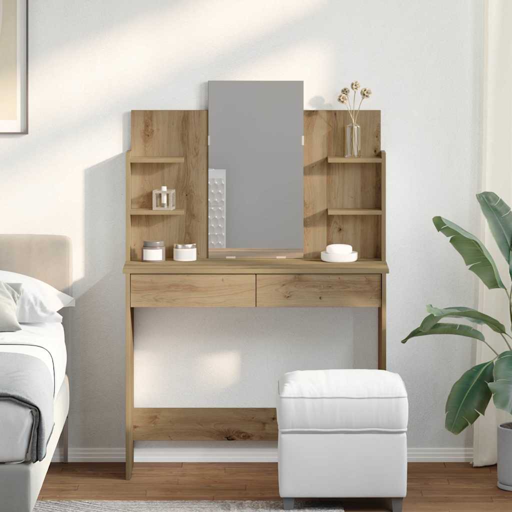 Toeletta con Specchio Rovere Artigianale 96x39x142 cm