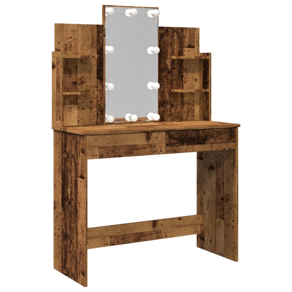 Toeletta con Luci LED Legno Antico 96x40x142 cm