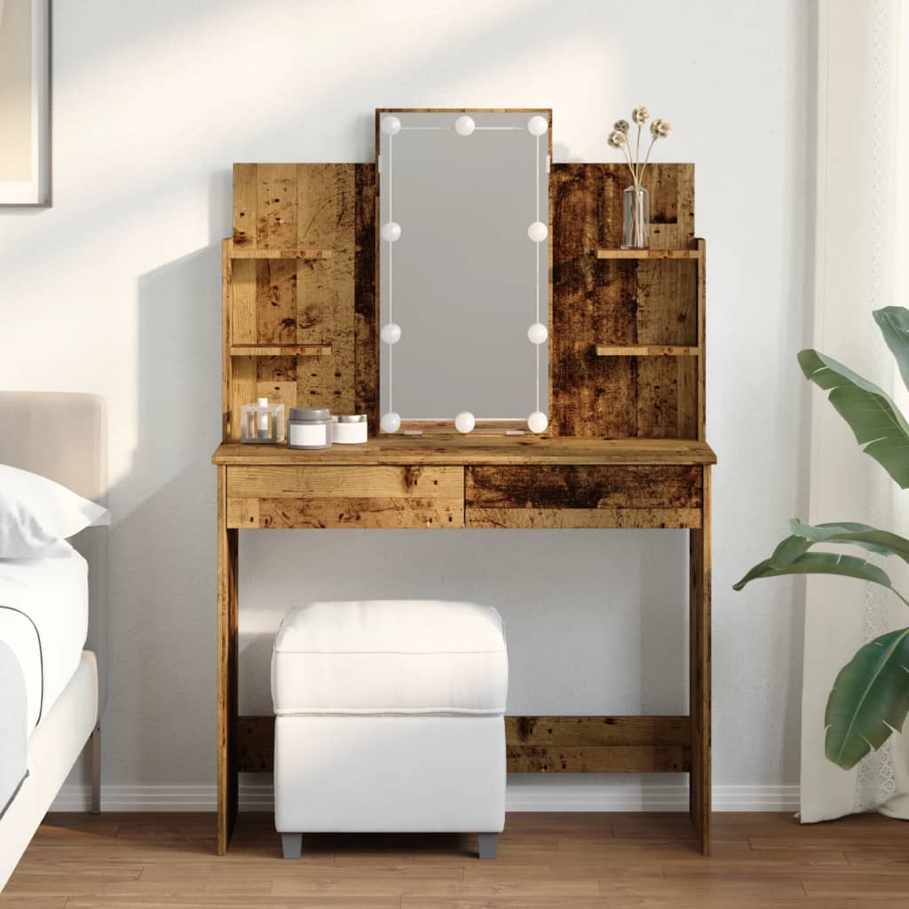 Toeletta con Luci LED Legno Antico 96x40x142 cm