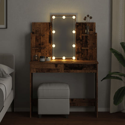 Toeletta con Luci LED Legno Antico 96x40x142 cm