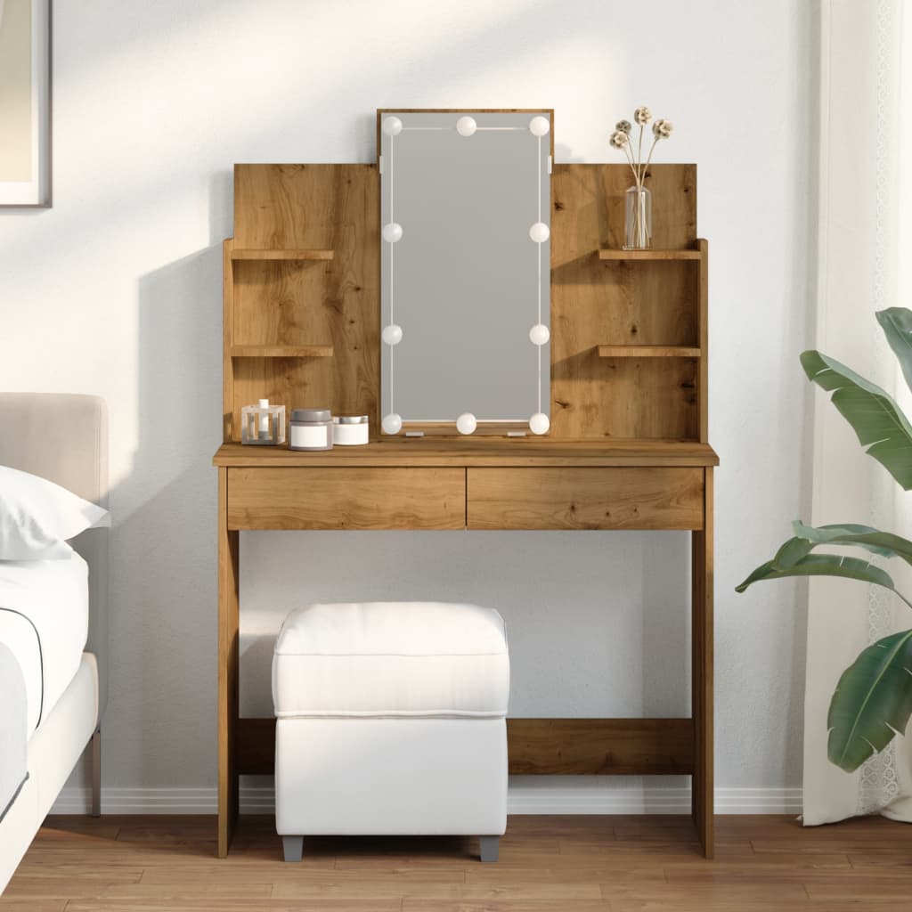 Toeletta con Luci LED Rovere Artigianale 96x40x142 cm