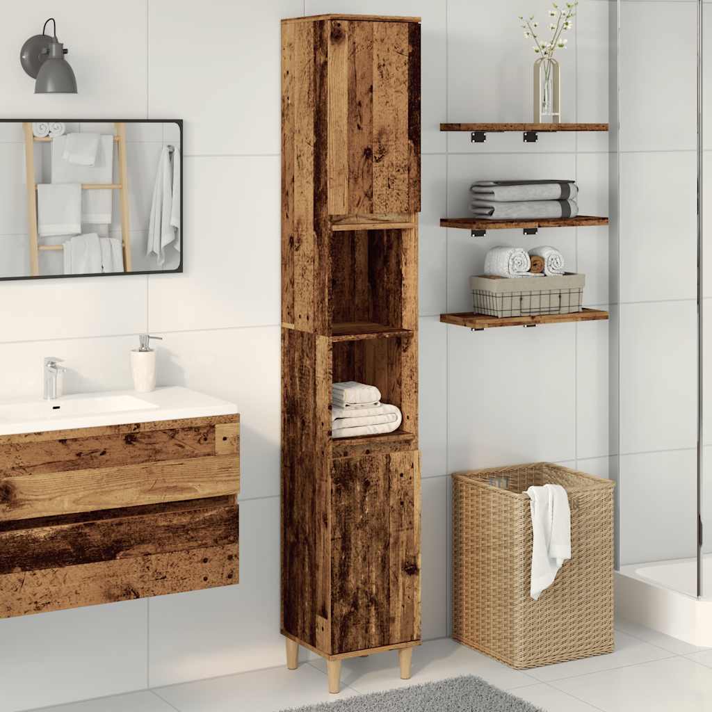 Armadietto Bagno Legno Antico 30x30x190 cm in Legno Multistrato