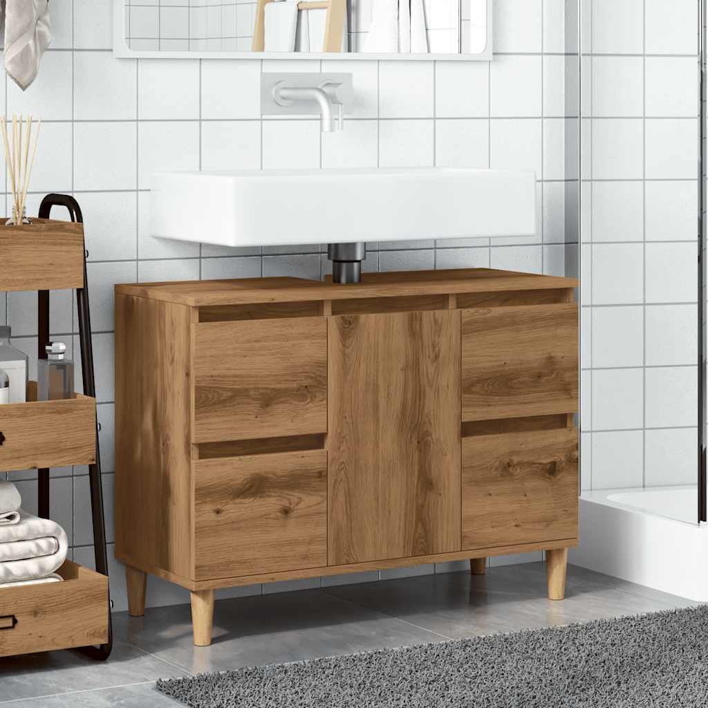Mobile Lavabo Rovere Artigianale 80x33x60 cm Legno Multistrato