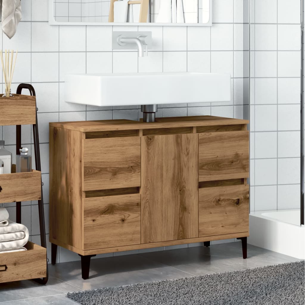Mobile Lavabo Rovere Artigianale 80x33x60 cm Legno Multistrato