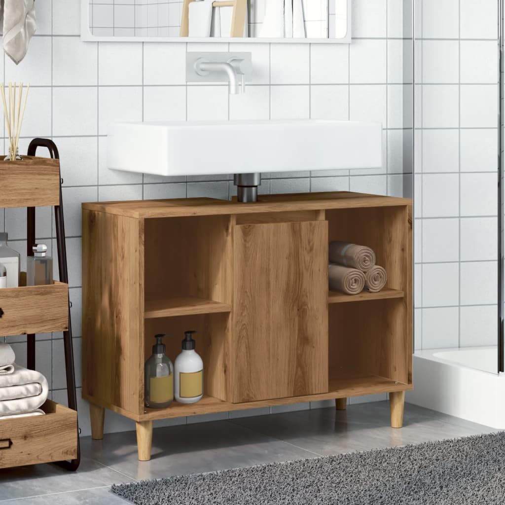Mobile da Bagno Rovere Artigianale 80x33x60cm Legno Multistrato