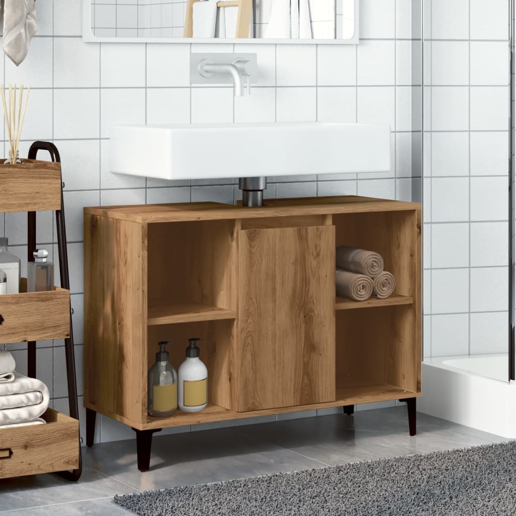 Mobile Lavabo Rovere Artigianale 80x33x60 cm Legno Multistrato