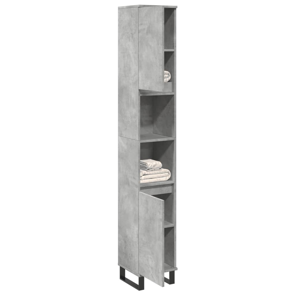 Armadietto Bagno Grigio Cemento 30x30x190 cm Legno Multistrato