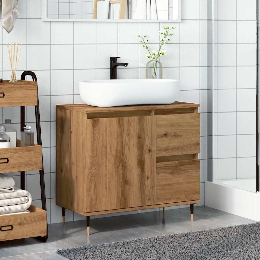 Armadietto da Bagno Rovere Artigianale 65x33x60cm in Truciolato