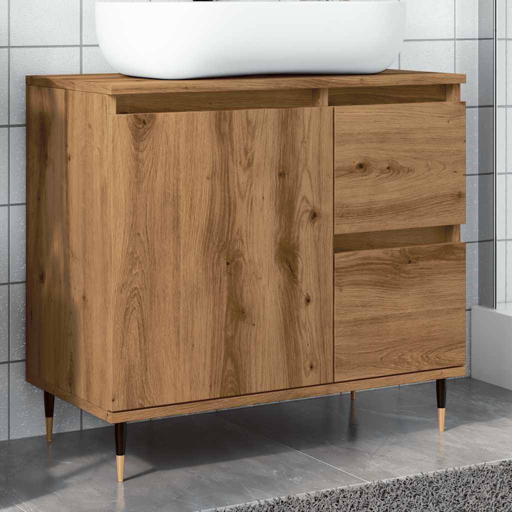 Armadietto da Bagno Rovere Artigianale 65x33x60cm in Truciolato