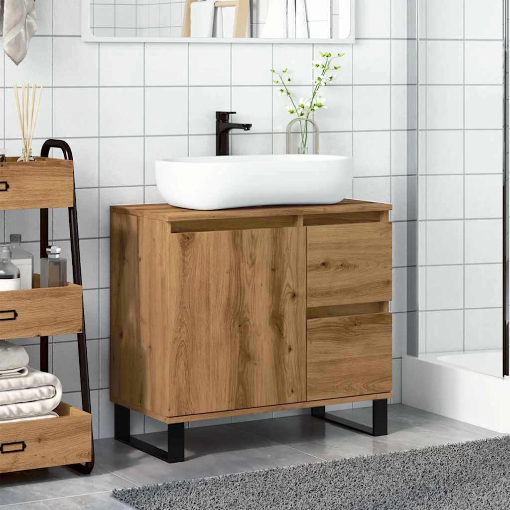 Armadietto da Bagno Rovere Artigianale 65x33x60cm in Truciolato