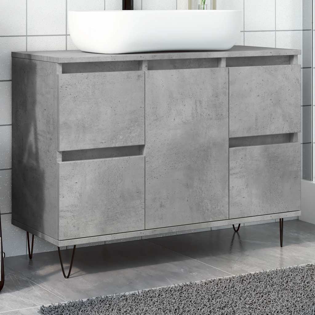 Armadietto da Bagno Grigio Cemento 80x33x60cm in Truciolato
