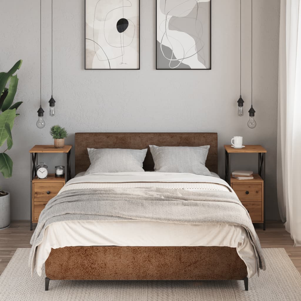 Comodini 2pz Rovere Artigianale 34x35,5x70 cm Legno Multistrato