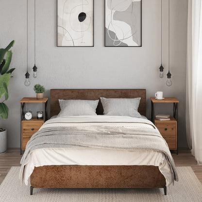 Comodini 2pz Rovere Artigianale 34x35,5x70 cm Legno Multistrato