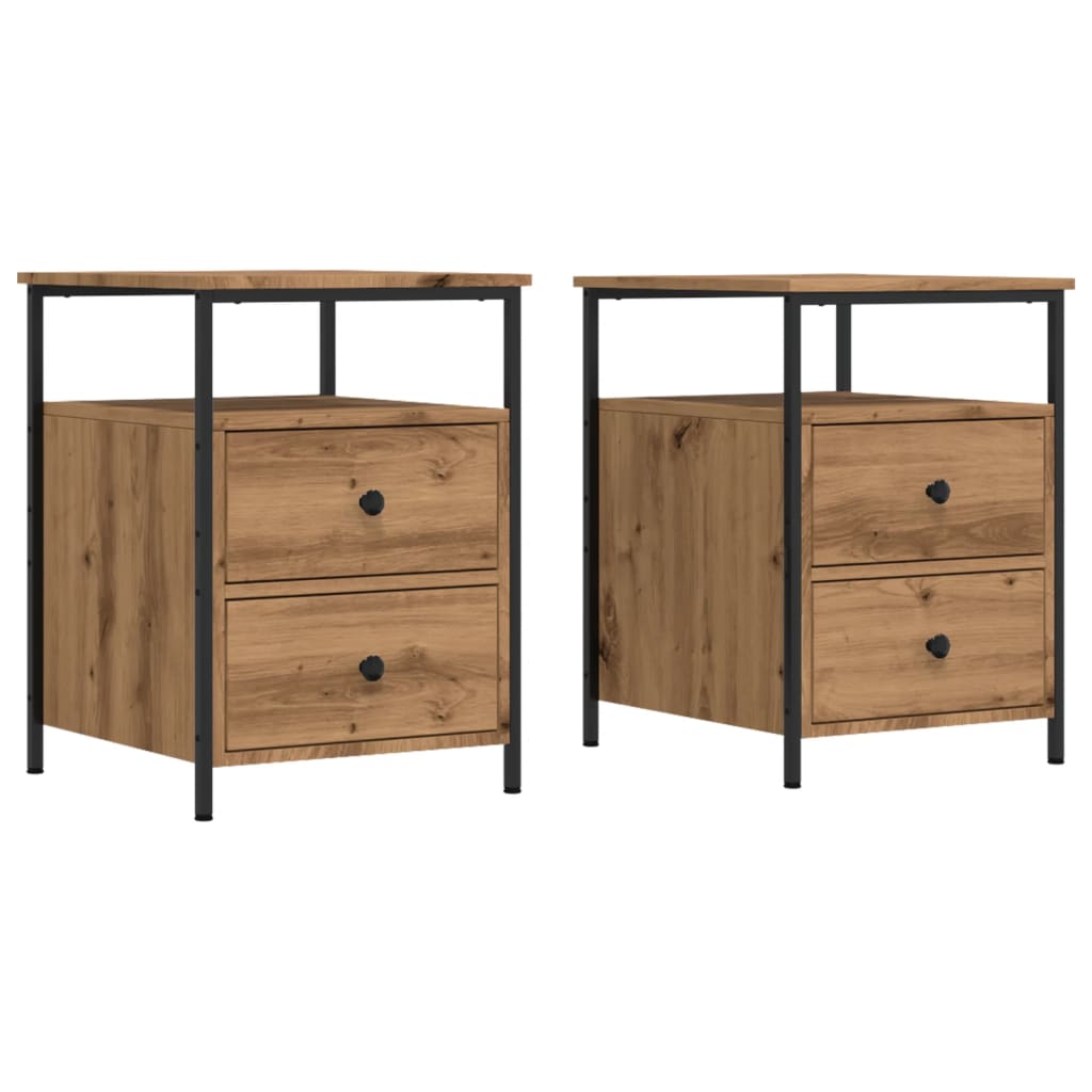 Comodini 2pz Rovere Artigianale 44x45x60cm in Legno Multistrato