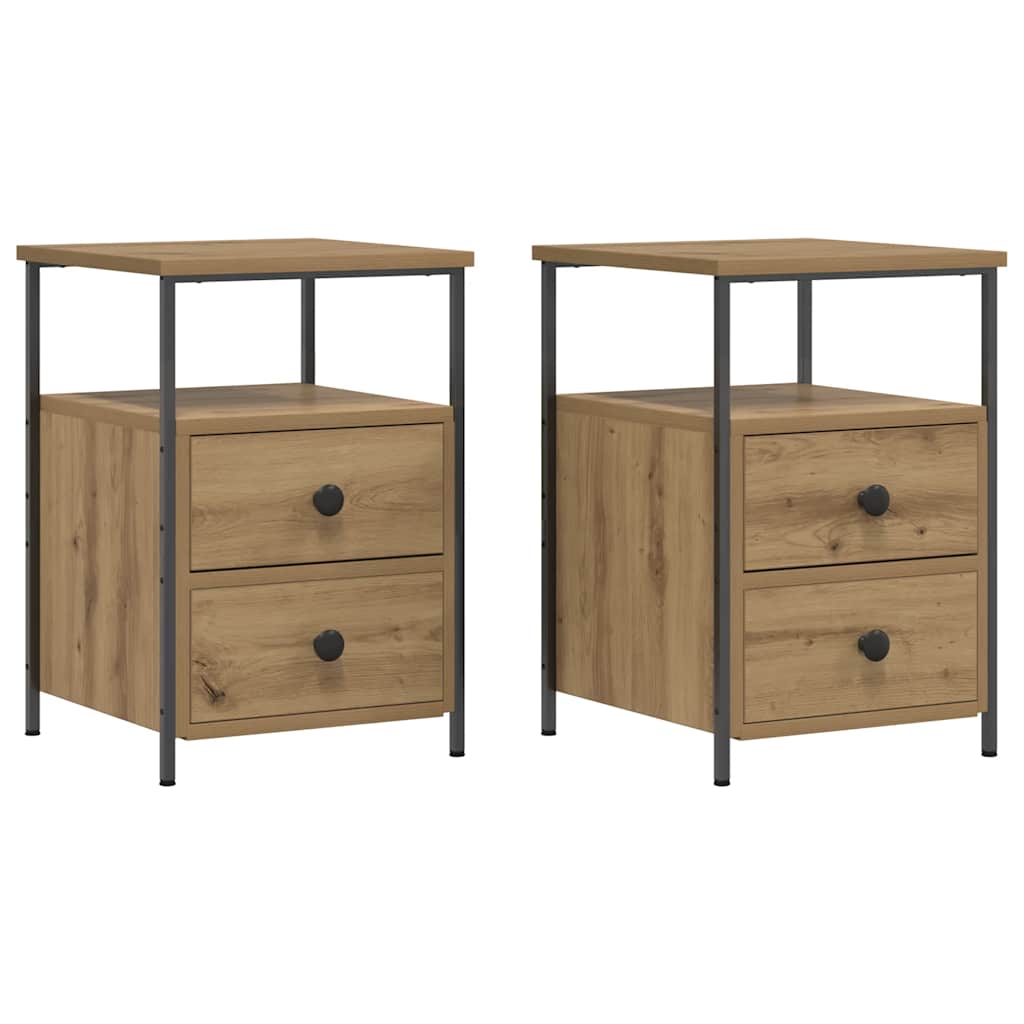 Comodini 2pz Rovere Artigianale 34x35,5x50 cm Legno Multistrato