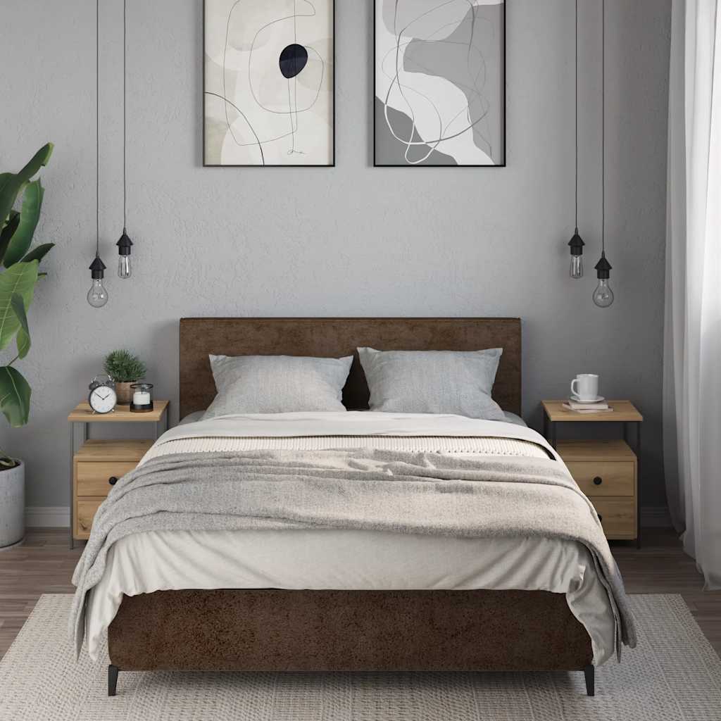 Comodini 2pz Rovere Artigianale 34x35,5x50 cm Legno Multistrato