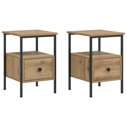 Comodini 2pz Rovere Artigianale 34x36x50cm in Legno Multistrato