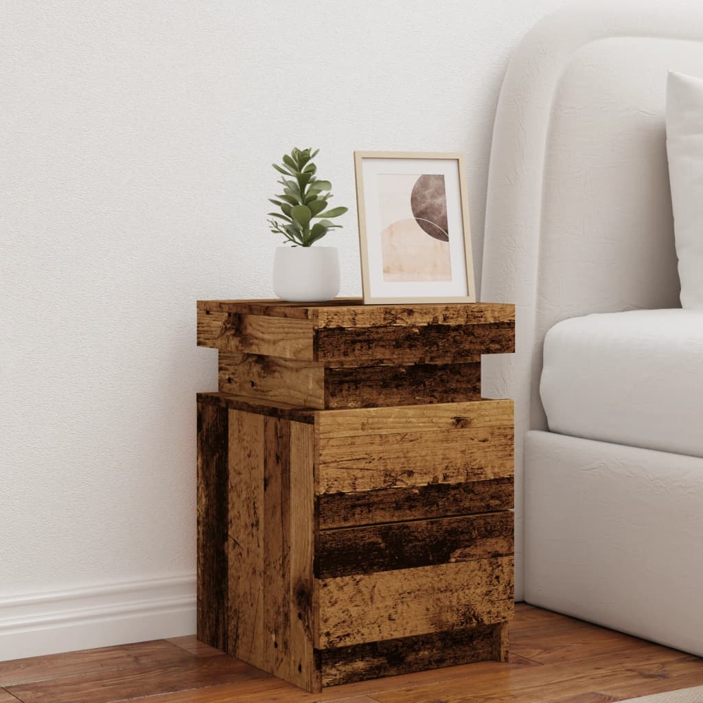Comodino con LED Legno Antico 35x39x55 cm in Truciolato