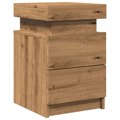 Comodino con LED Rovere Artigianale 35x39x55 cm in Truciolato