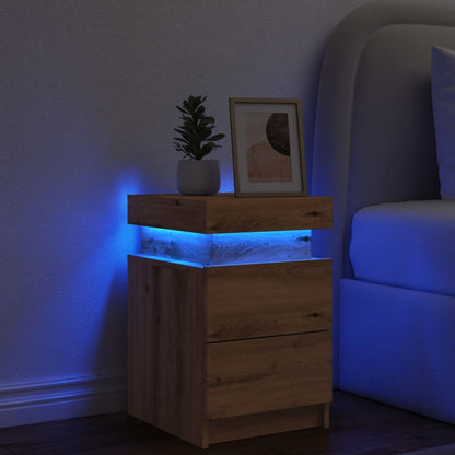 Comodino con LED Rovere Artigianale 35x39x55 cm in Truciolato