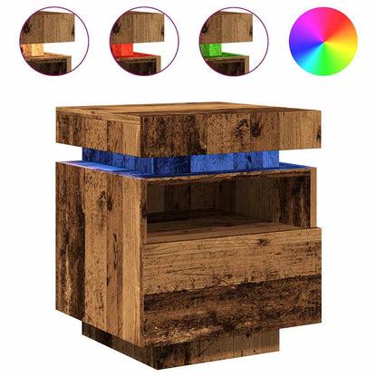Comodino con Luci LED Legno Antico 40x39x48,5 cm