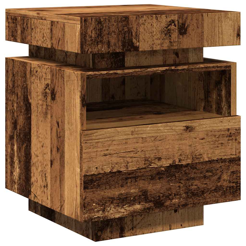 Comodino con Luci LED Legno Antico 40x39x48,5 cm