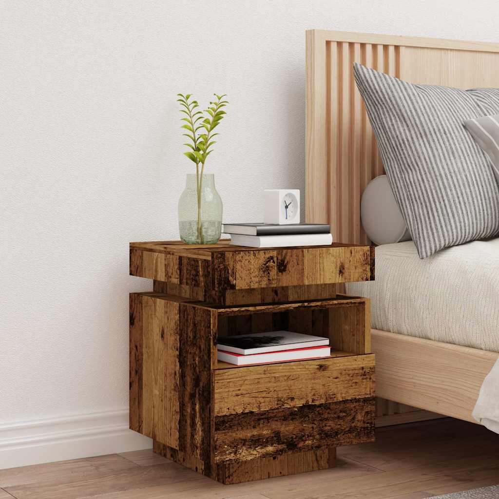 Comodino con Luci LED Legno Antico 40x39x48,5 cm