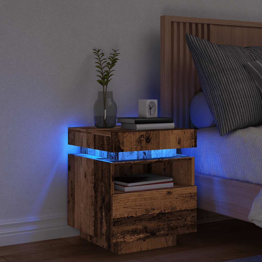Comodino con Luci LED Legno Antico 40x39x48,5 cm