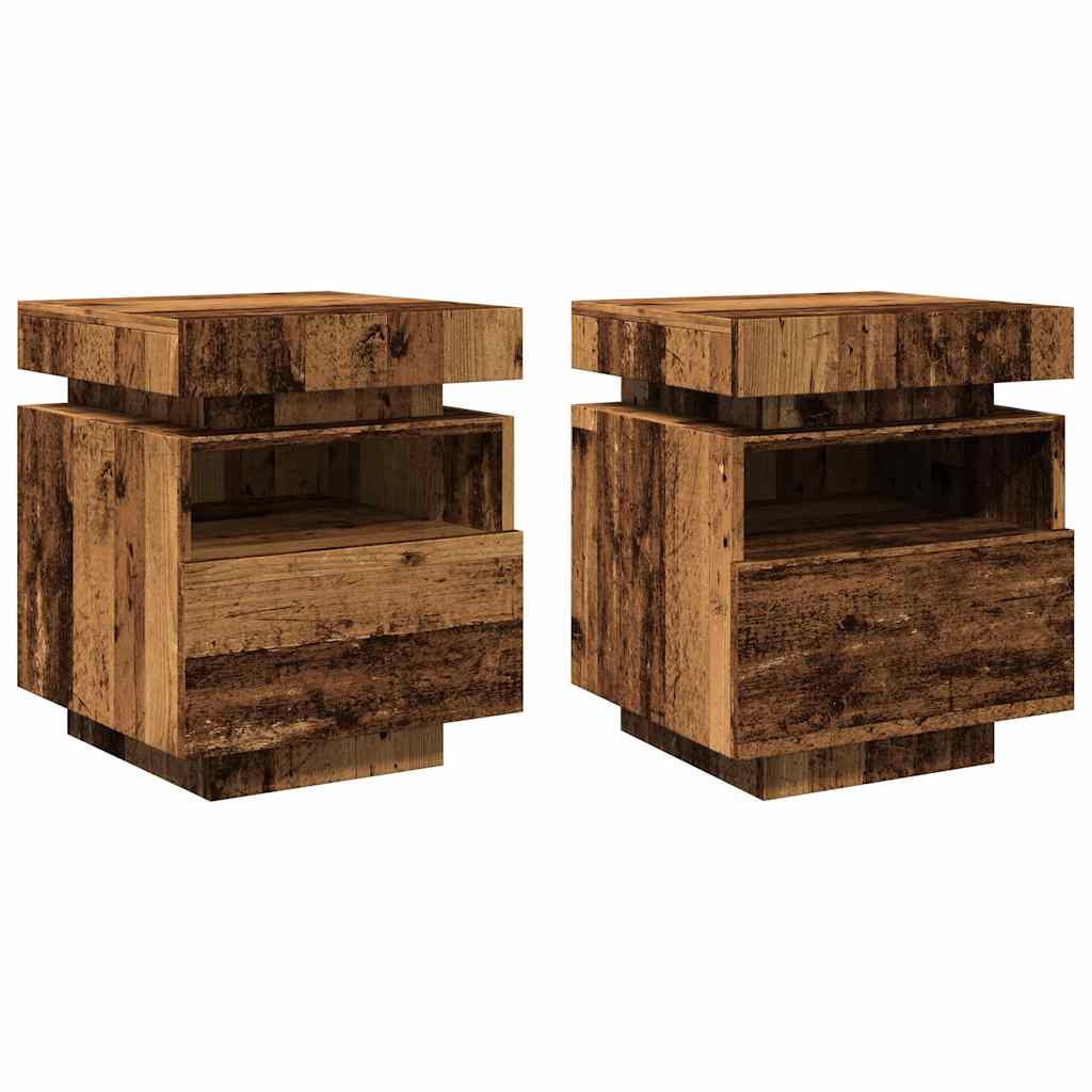 Comodini con Luci LED 2pz Legno Antico 40x39x48,5 cm