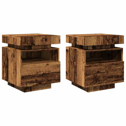 Comodini con Luci LED 2pz Legno Antico 40x39x48,5 cm