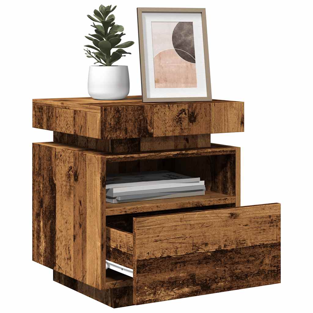 Comodini con Luci LED 2pz Legno Antico 40x39x48,5 cm
