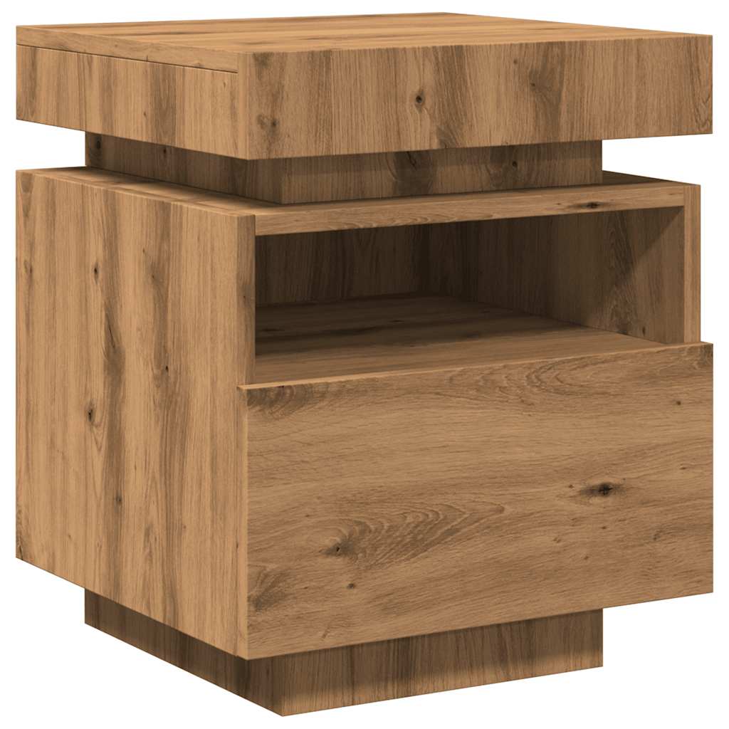 Comodino con Luci LED Rovere Artigianale 40x39x48,5 cm