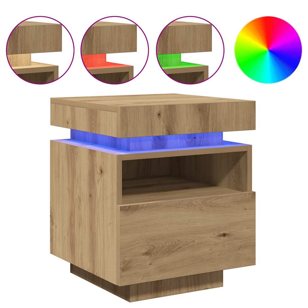 Comodini con Luci LED 2pz Rovere Artigianale 40x39x48,5 cm