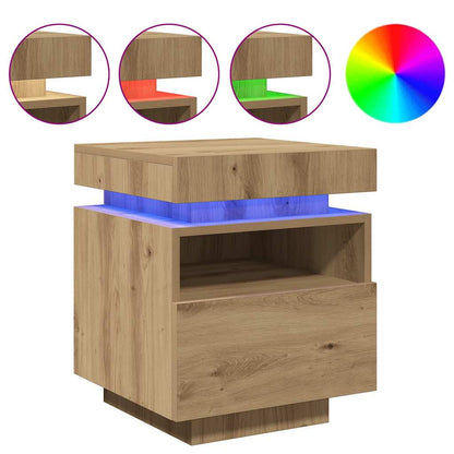 Comodini con Luci LED 2pz Rovere Artigianale 40x39x48,5 cm
