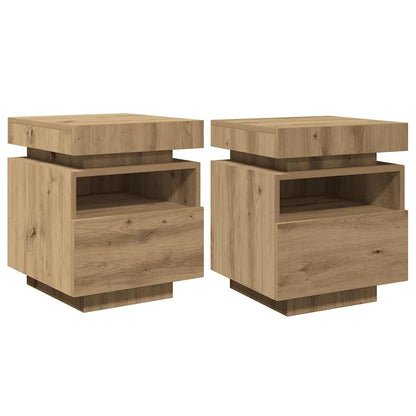 Comodini con Luci LED 2pz Rovere Artigianale 40x39x48,5 cm